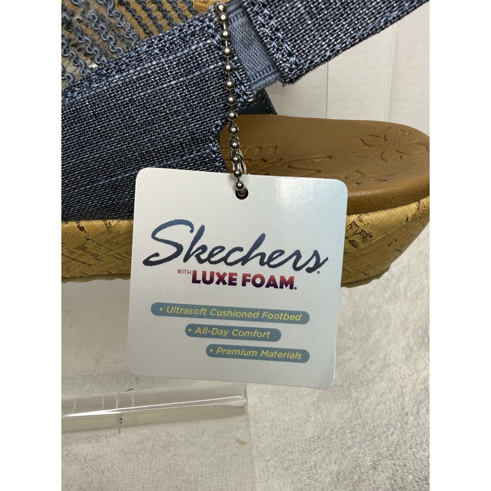 Skechers Brie Dawdle Sandals Womens 9 Navy Textile Wedge Comfort Slingback 32829 - Picture 10 of 12